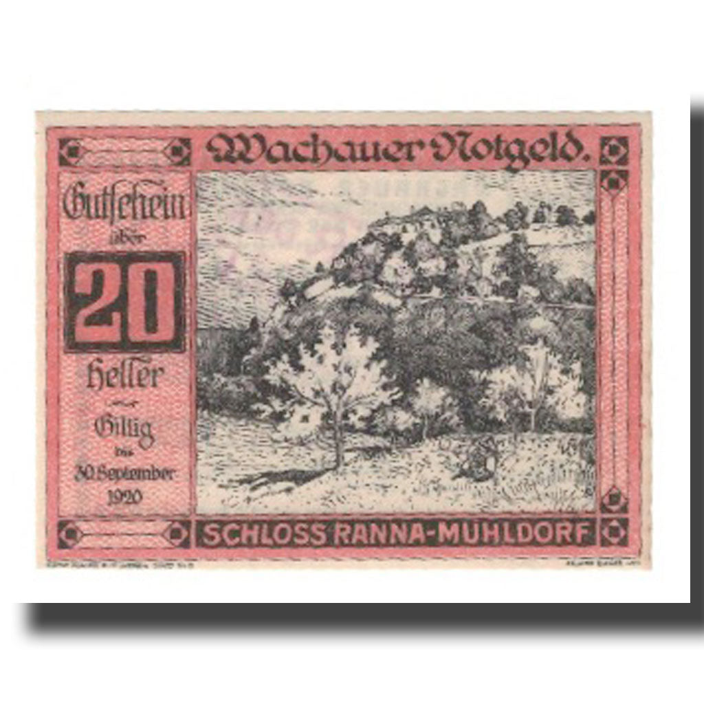 Banknote, Austria, Wachauer Notgeld Schloß Ranna-Mühldorf Gemeinde, 20 Heller