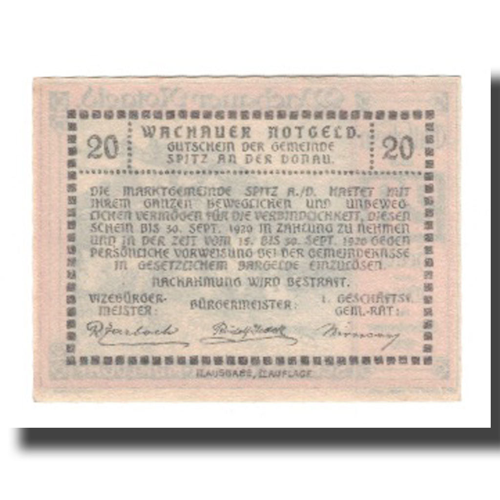 Banknote, Austria, Wachauer Notgeld Schloß Ranna-Mühldorf Gemeinde, 20 Heller