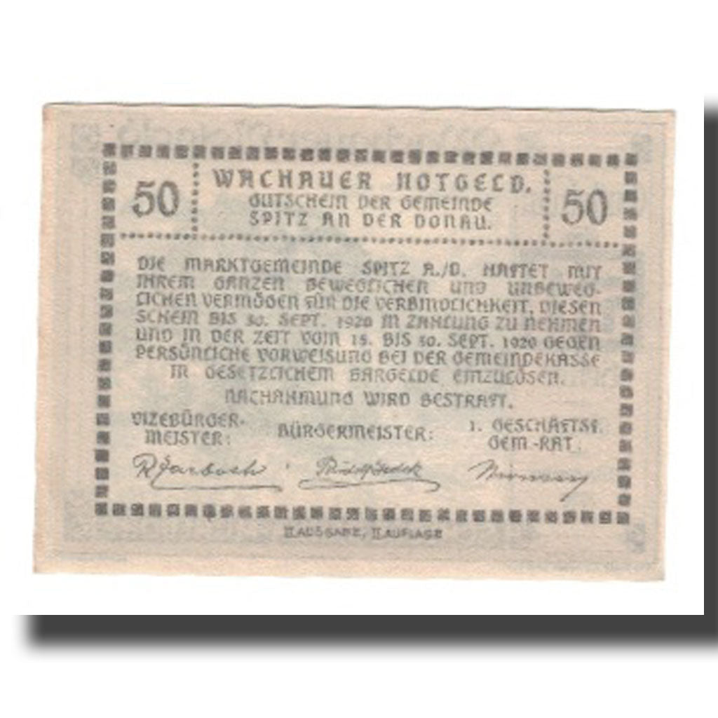 Banknote, Austria, Wachauer Notgeld Schloß Ranna-Mühldorf Gemeinde, 50 Heller
