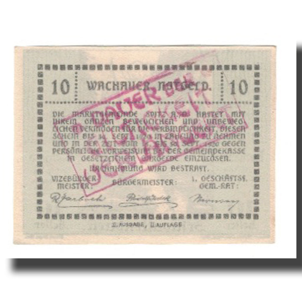 Banknote, Austria, Wachauer Notgeld Schwallenbach N.Ö. Gemeinde, 10 Heller