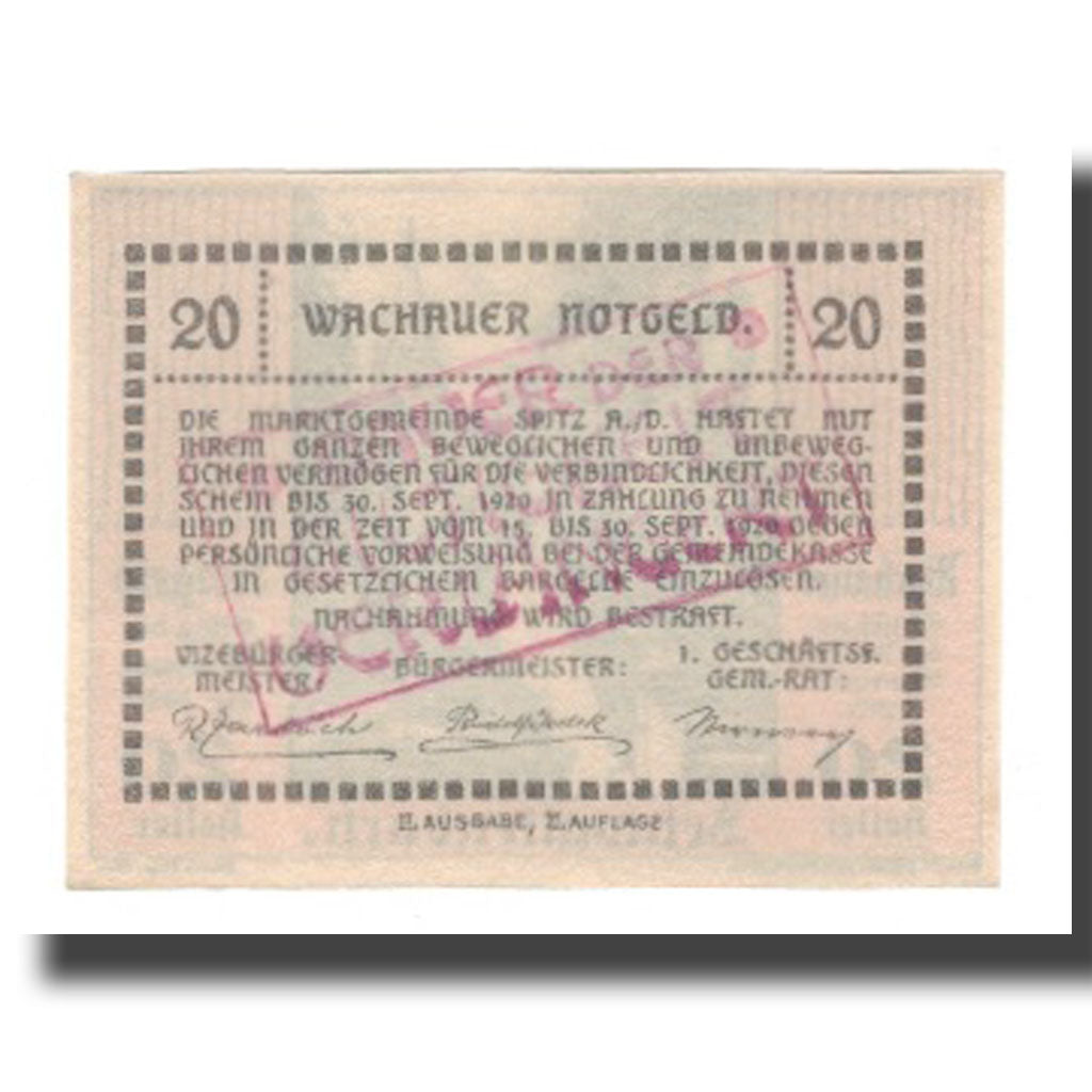 Banknote, Austria, Wachauer Notgeld Schwallenbach N.Ö. Gemeinde, 20 Heller