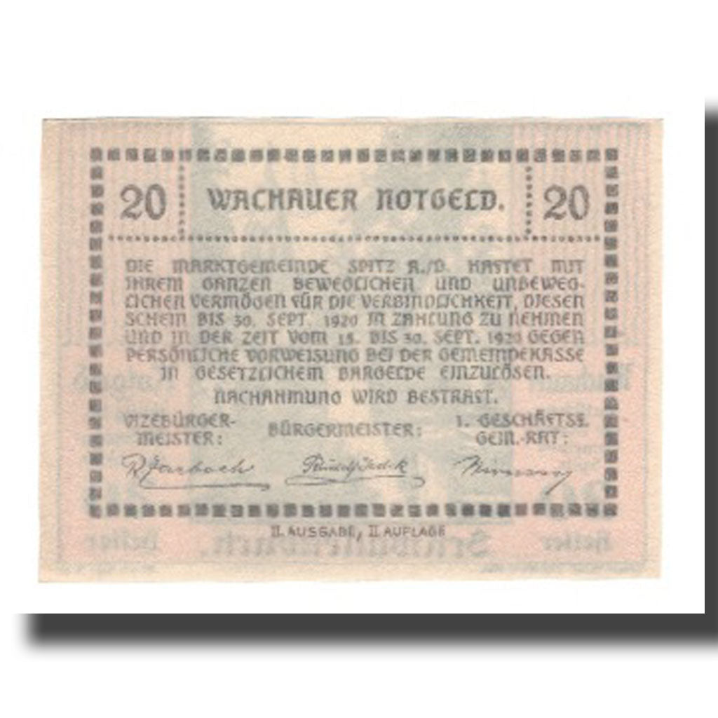 Banknote, Austria, Wachauer Notgeld Schwallenbach N.Ö. Gemeinde, 20 Heller