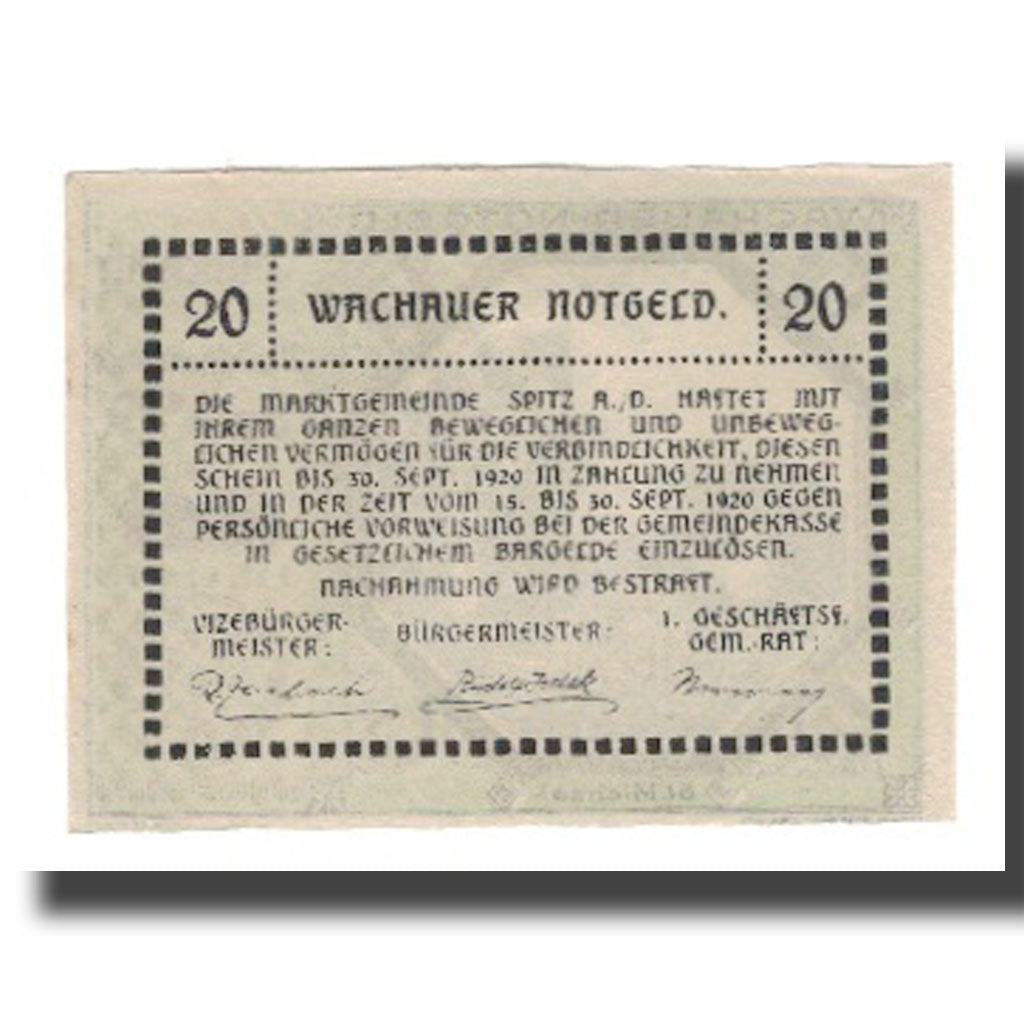 Banknote, Austria, Wachauer Notgeld St. Michael N.Ö. Gemeinde, 20 Heller, texte