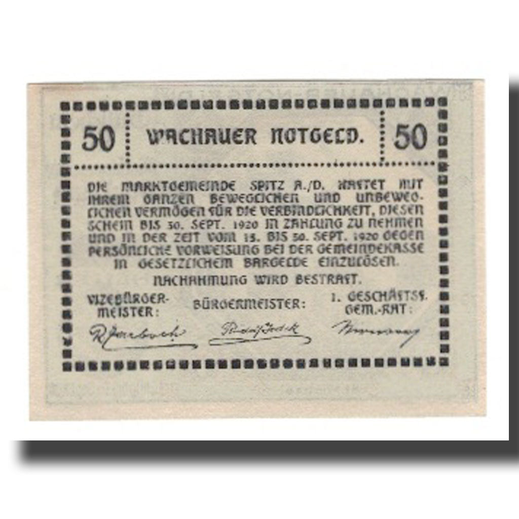 Banknote, Austria, Wachauer Notgeld St. Michael N.Ö. Gemeinde, 50 Heller, Texte