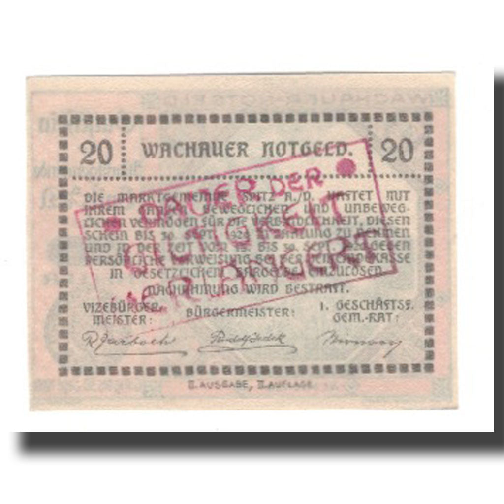 Banknote, Austria, Wachauer Notgeld St. Michael N.Ö. Gemeinde, 20 Heller, Texte