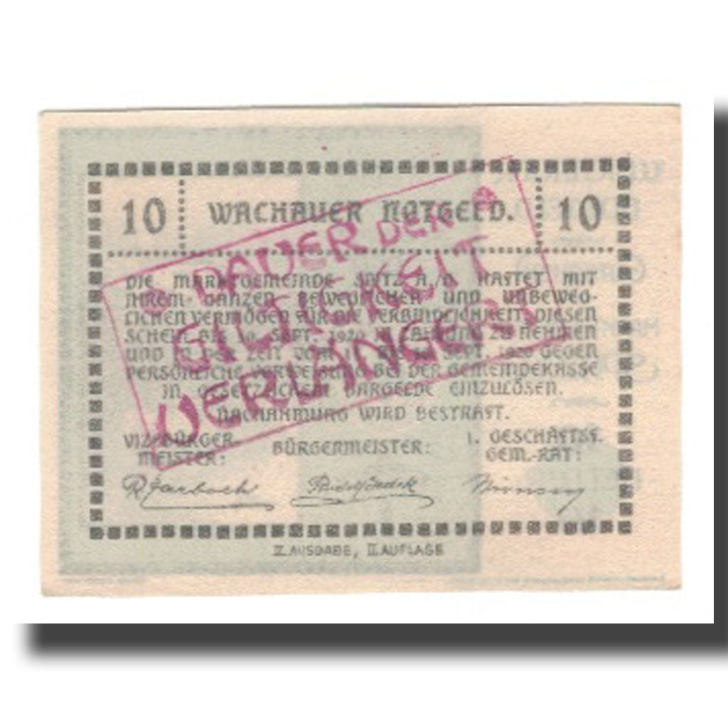 Banknote, Austria, Wachauer Notgeld Schönbühel N.Ö. Gemeinde, 10 Heller