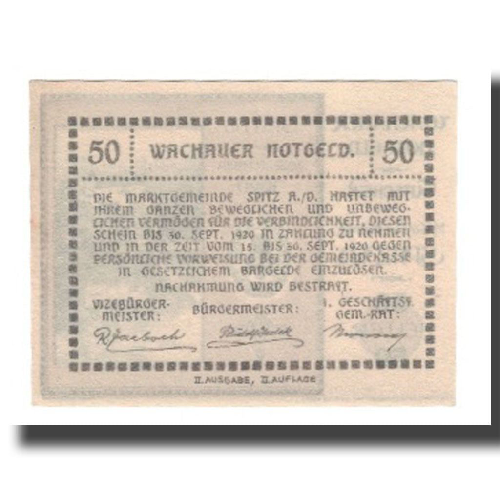 Banknote, Austria, Wachauer Notgeld Schönbühel N.Ö. Gemeinde, 50 Heller