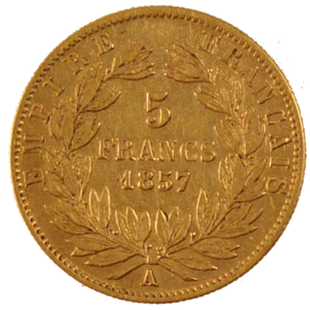 FRANCE, 5 Francs, 1857, Paris, VF(30-35), Gold, Gadoury #1001, 1.60