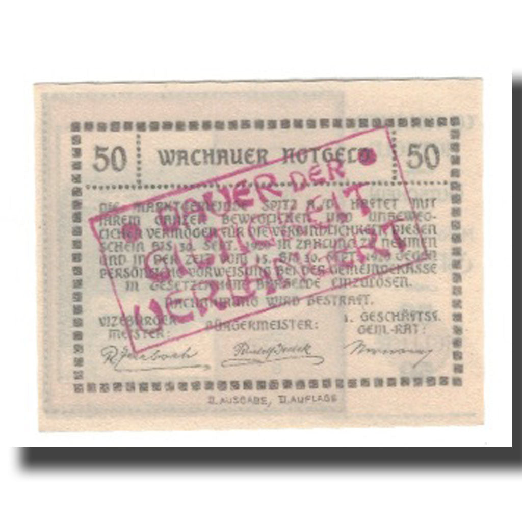 Banknote, Austria, Wachauer Notgeld Schönbühel N.Ö. Gemeinde, 50 Heller