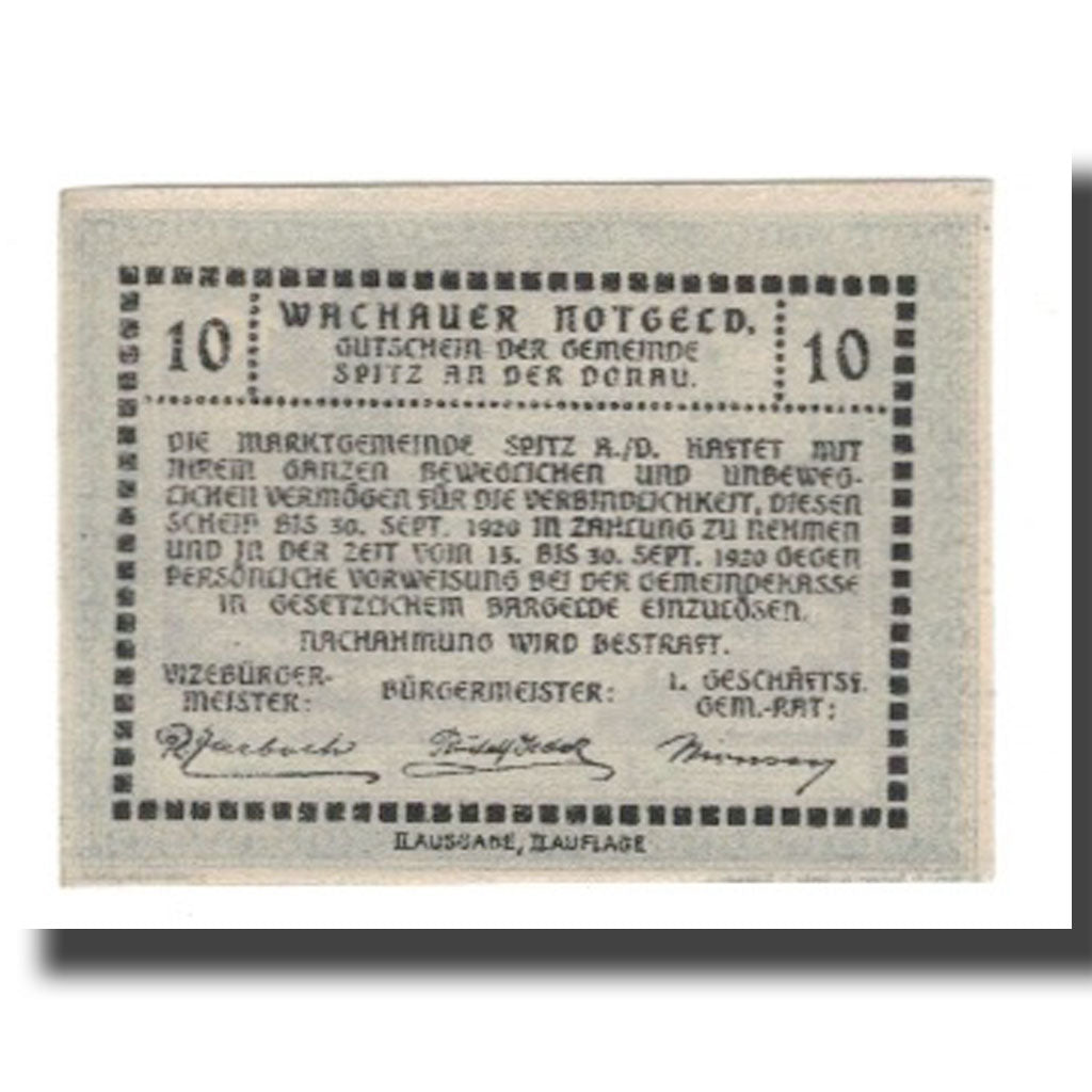 Banknote, Austria, Wachauer Notgeld - Spitz - Kirche N.Ö. Gemeinde, 10 Heller