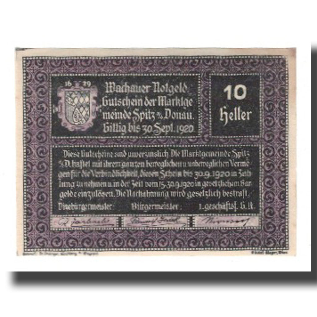 Banknote, Austria, Wachauer Notgeld - Spitz - Kirche N.Ö. Gemeinde, 10 Heller