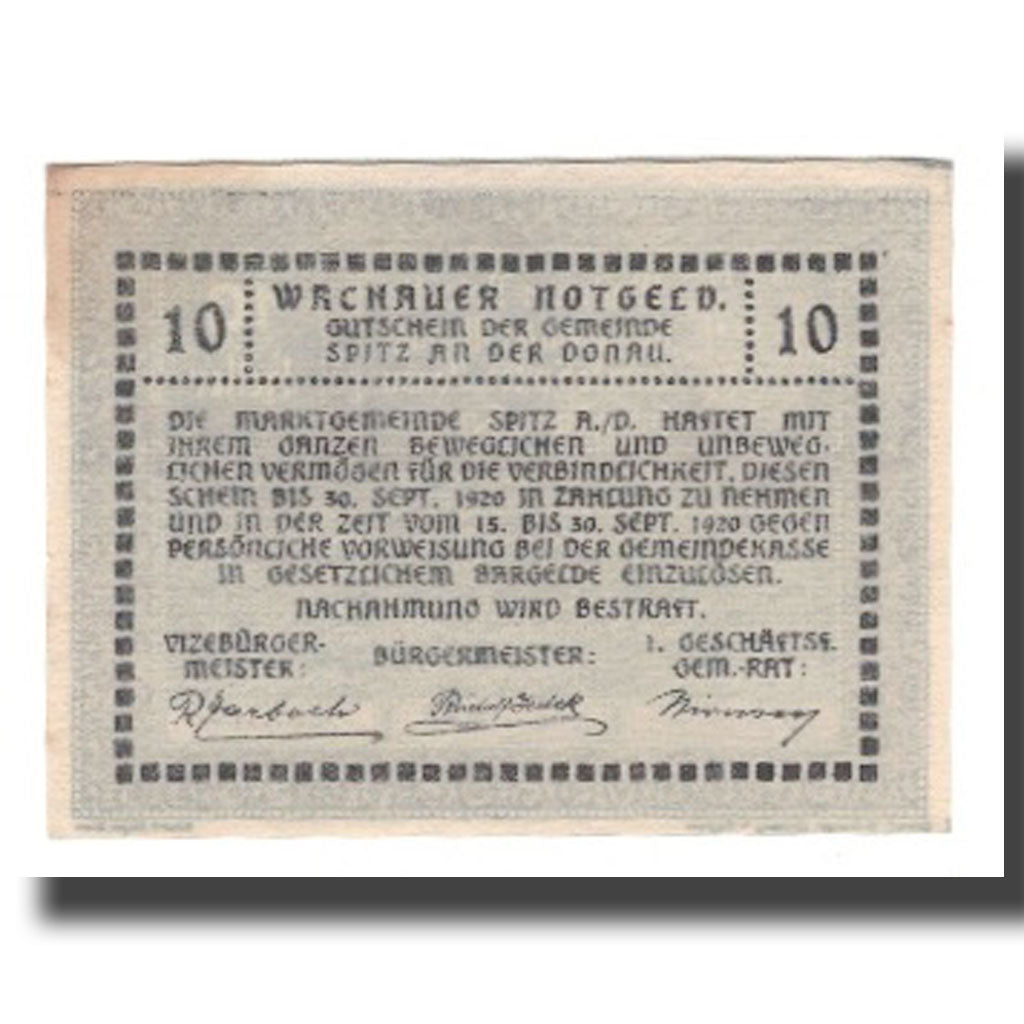 Banknote, Austria, Wachauer Notgeld - Spitz - Kirche N.Ö. Gemeinde, 10 Heller