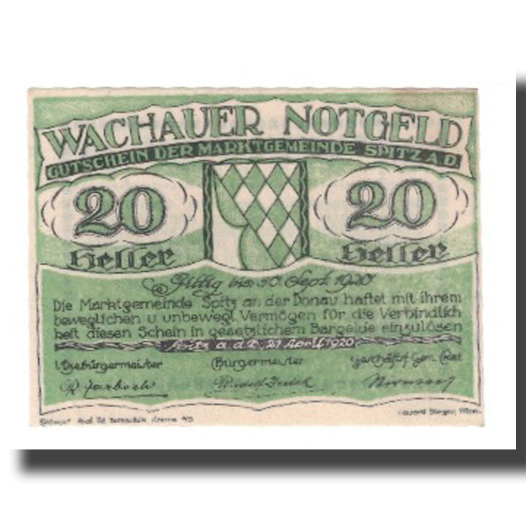 Banknote, Austria, Wachauer Notgeld - Spitz - Kirche N.Ö. Gemeinde, 20 Heller