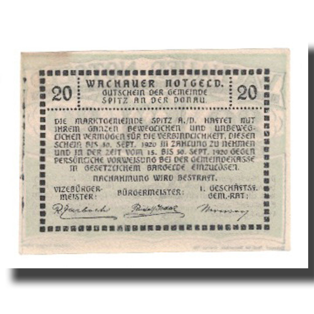 Banknote, Austria, Wachauer Notgeld - Spitz - Kirche N.Ö. Gemeinde, 20 Heller