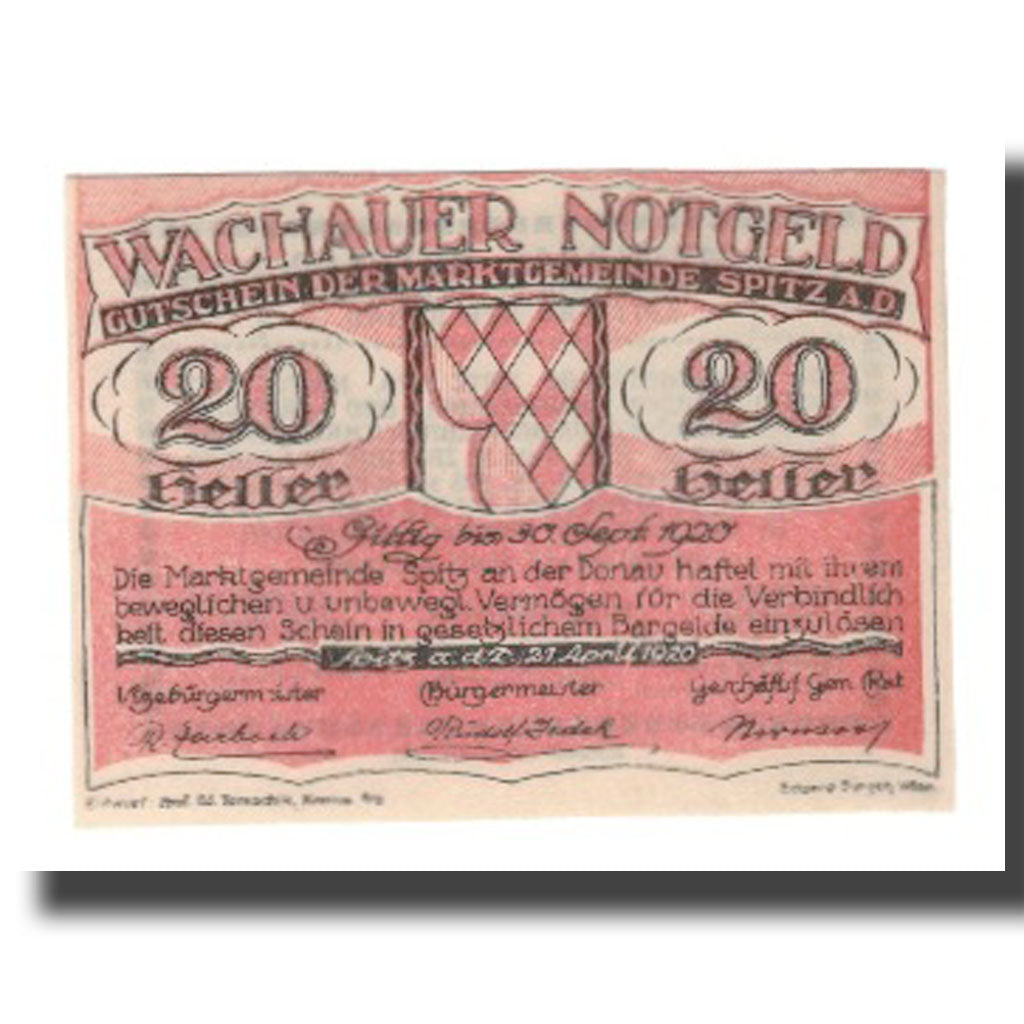 Banknote, Austria, Wachauer Notgeld - Spitz - Kirche N.Ö. Gemeinde, 20 Heller