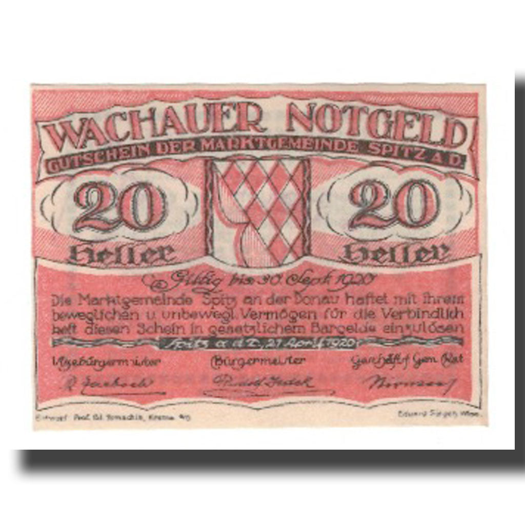 Banknote, Austria, Wachauer Notgeld - Spitz - Kirche N.Ö. Gemeinde, 20 Heller