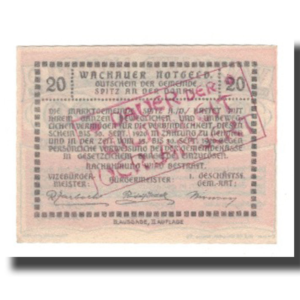 Banknote, Austria, Wachauer Notgeld - Spitz - Kirche N.Ö. Gemeinde, 20 Heller