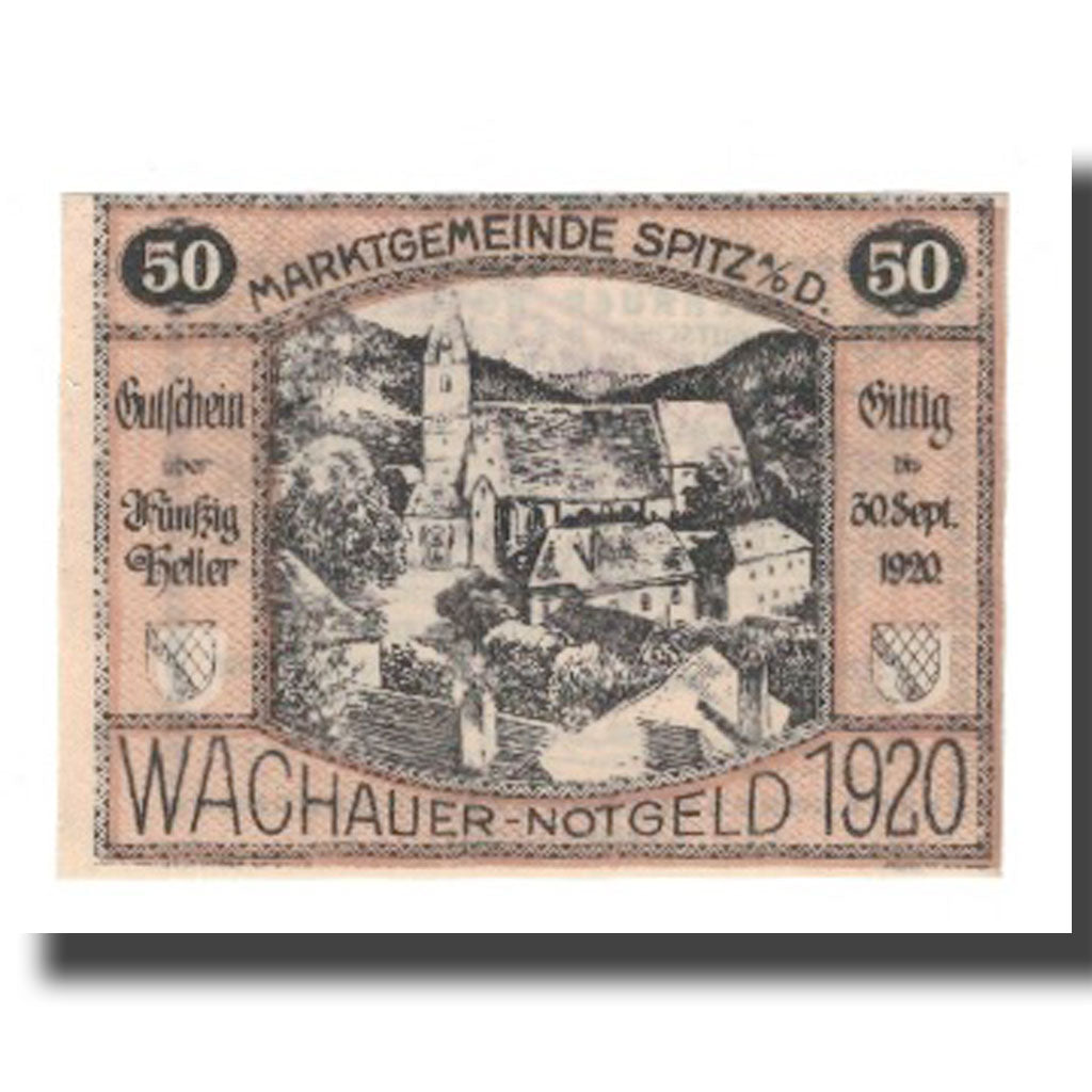 Banknote, Austria, Wachauer Notgeld - Spitz - Kirche N.Ö. Gemeinde, 50 Heller