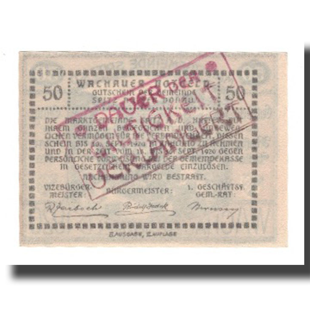 Banknote, Austria, Wachauer Notgeld - Spitz - Kirche N.Ö. Gemeinde, 50 Heller