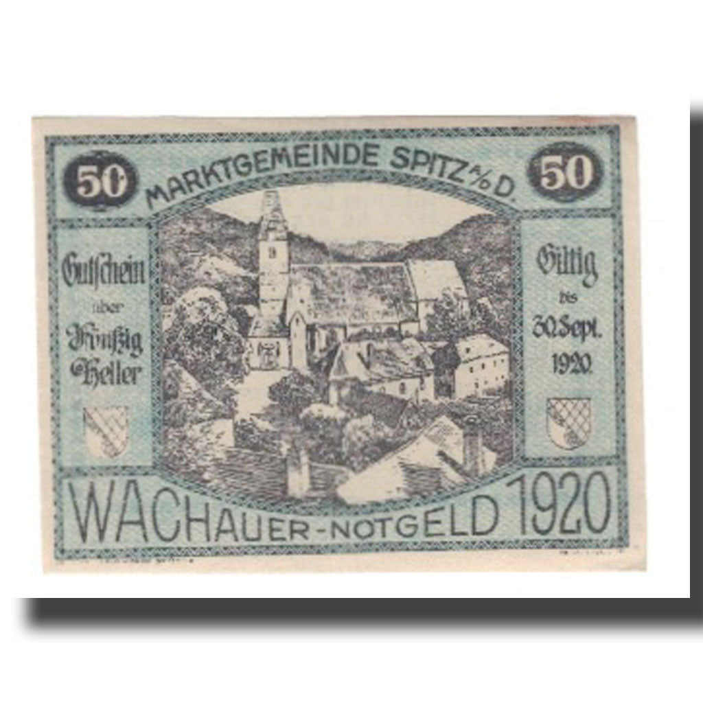 Banknote, Austria, Wachauer Notgeld - Spitz - Kirche N.Ö. Gemeinde, 50 Heller