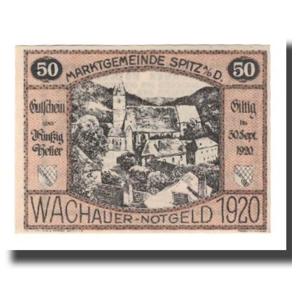 Banknote, Austria, Wachauer Notgeld - Spitz - Kirche N.Ö. Gemeinde, 50 Heller