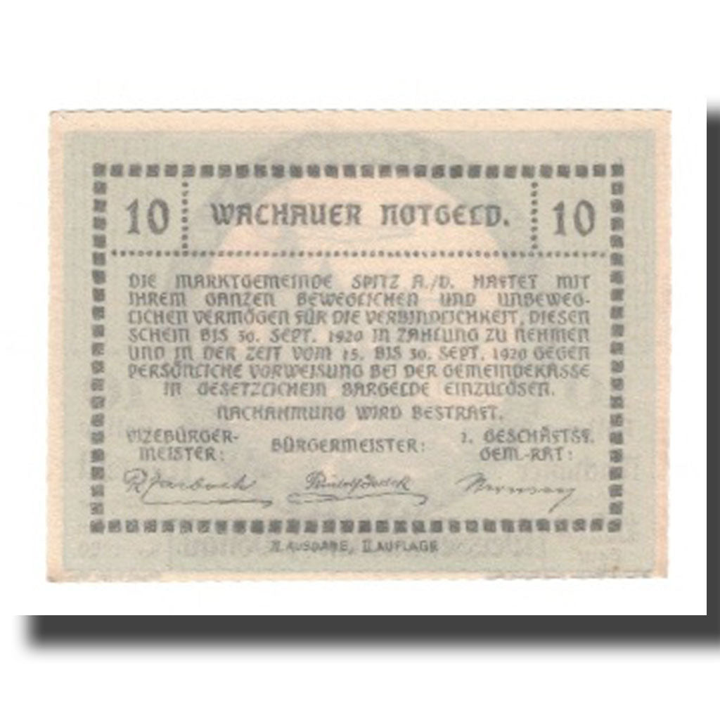Banknote, Austria, Wachauer Notgeld Weißenkirchen Gemeinde, 10 Heller, Texte