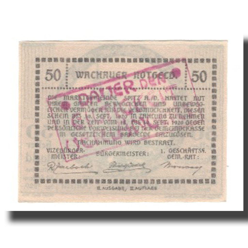 Banknote, Austria, Wachauer Notgeld Weißenkirchen Gemeinde, 50 Heller, Texte 4