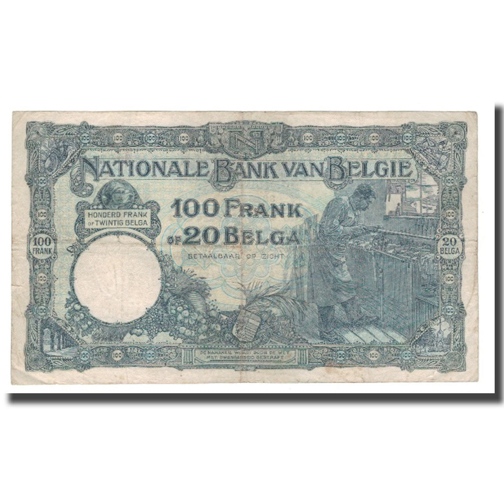 Banknote, Belgium, 100 Francs-20 Belgas, 1927, 1932-06-23, KM:102, VF(30-35)