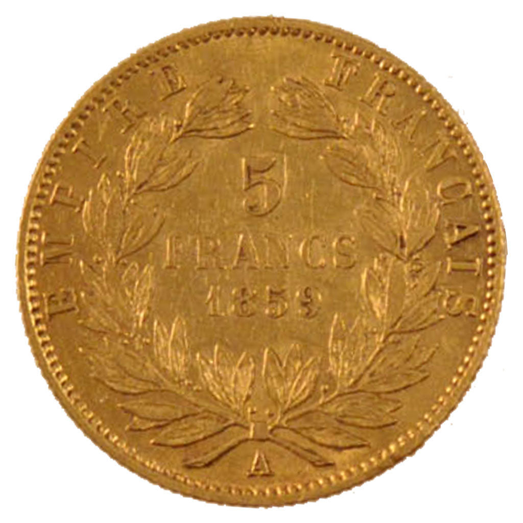 FRANCE, 5 Francs, 1859, Paris, EF(40-45), Gold, Gadoury #1001, 1.59