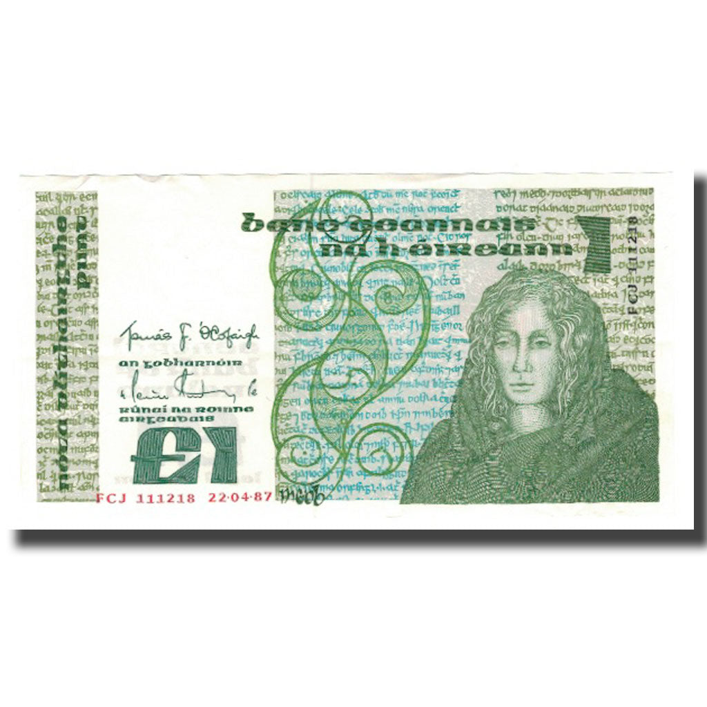 Banknote, Ireland - Republic, 1 Pound, 1977-1989, 1987-04-22, KM:70d, UNC(60-62)