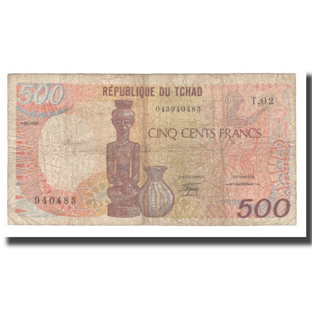 Banknote, Chad, 500 Francs, 1985-92, 1987-01-01, KM:9b, F(12-15)