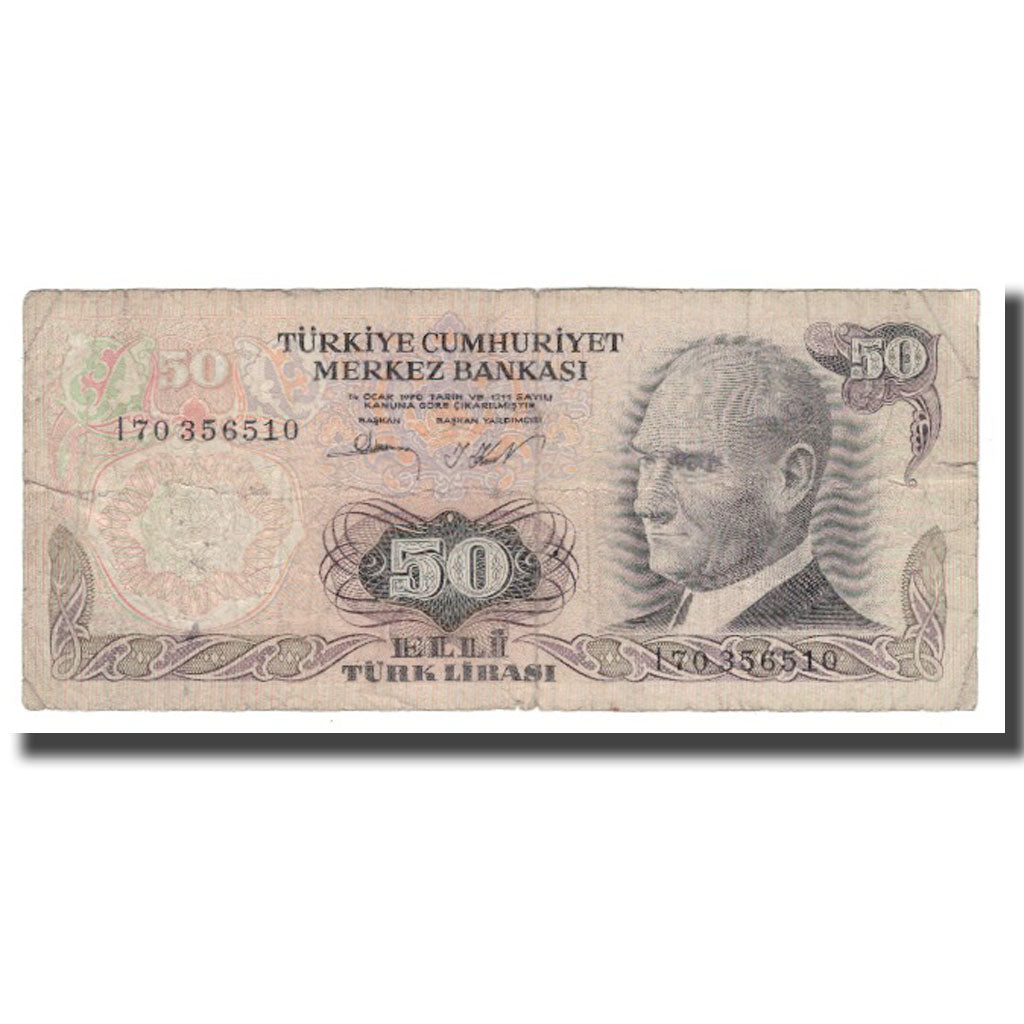 Banknot, Turcja, 50 Lira, 1970, 1970-01-14, KM:188, F(12-15)