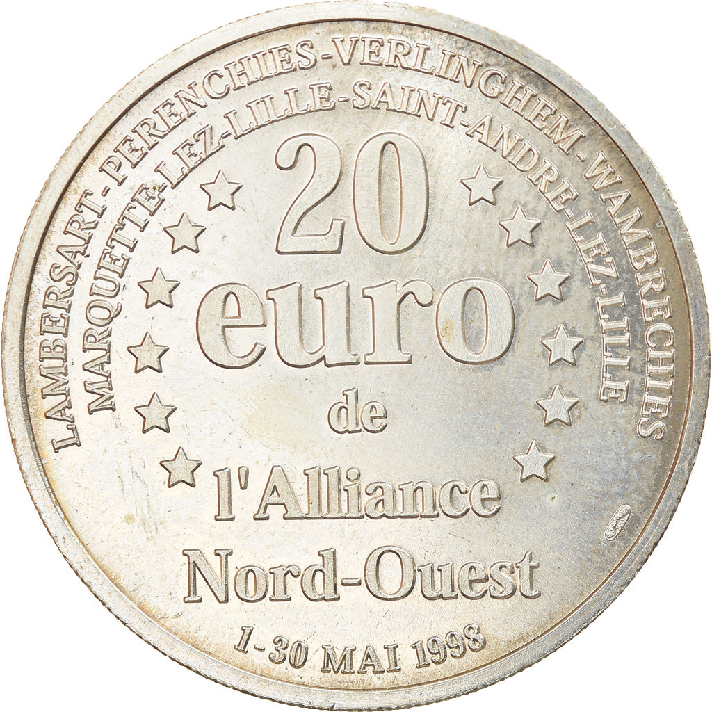 France, Token, 20 Euro de l'Alliance Nord-Ouest, 1998, MS(63), Silver