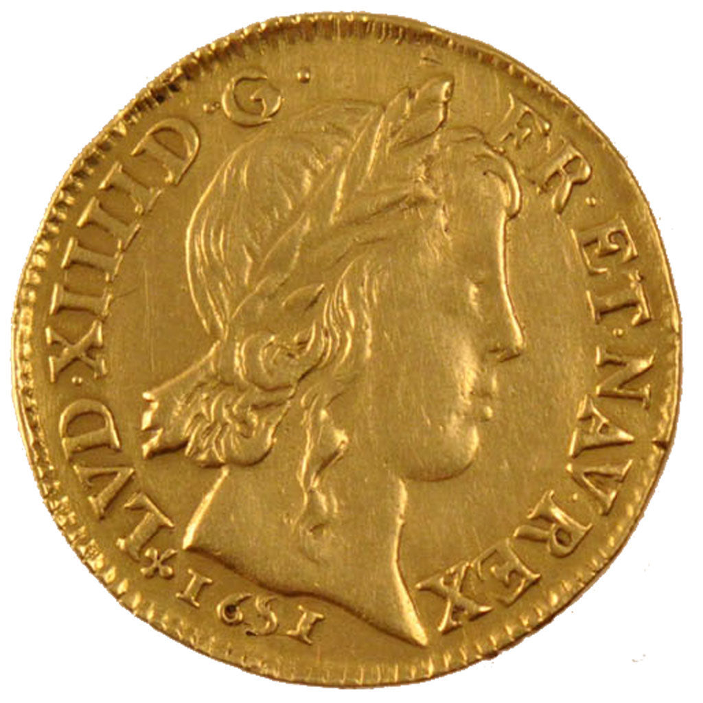 FRANCE, Louis d'or à la mèche longue, Louis D'or, 1651, Angers, KM #157.7, EF(..