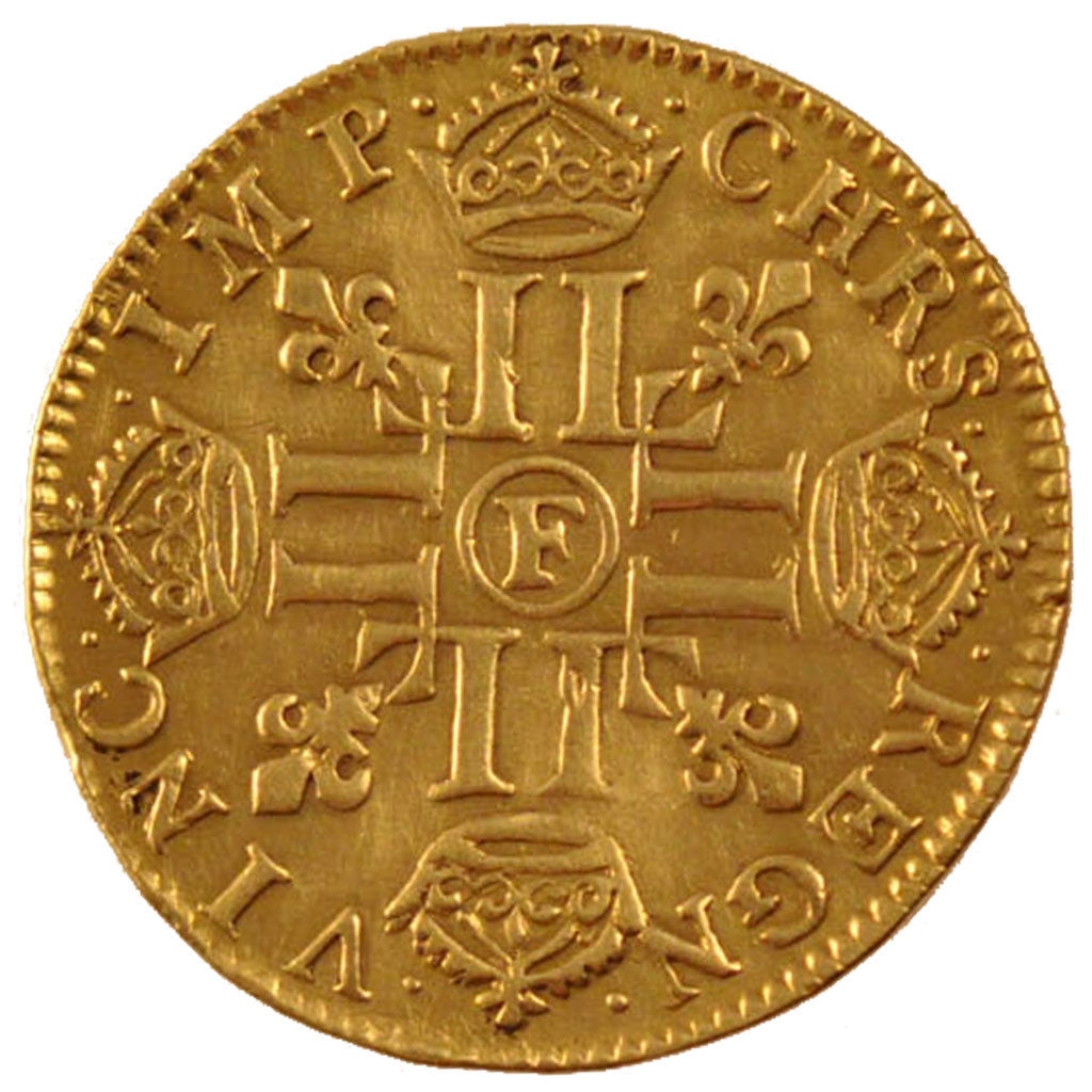 FRANCE, Louis d'or à la mèche longue, Louis D'or, 1651, Angers, KM #157.7, EF(..