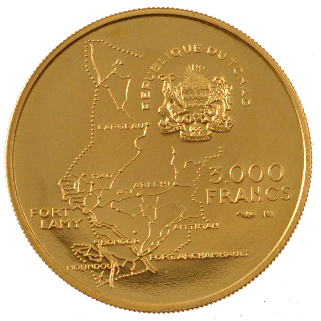 CHAD, 3000 Francs, 1970, KM #9, MS(65-70), Gold, 10.43