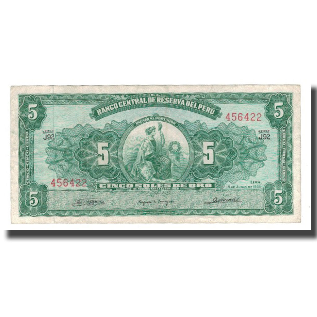 Biljet, Peru, 5 Soles De Oro, 1965, 1965-06-18, KM:83a, TB+