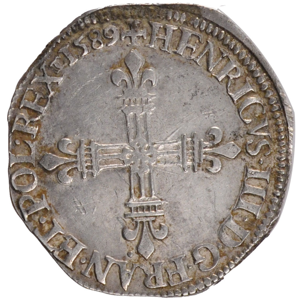 FRANCE, 1/4 Ecu, 1589, Châlons-Sur-Marne, AU(55-58), Silver, Duplessy #1133, 9..