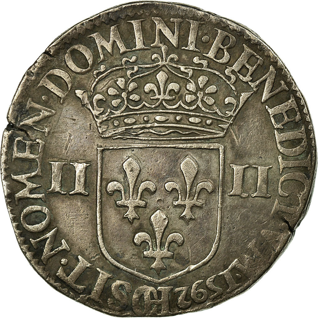 Coin, France, 1/4 Ecu, 1592, Châlons-Sur-Marne, EF(40-45), Silver