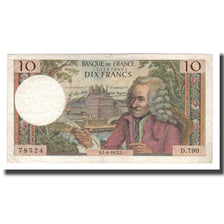França, 10 Francs, Voltaire, 1972, 1972-06-01, VF(20-25), Fayette:62.57