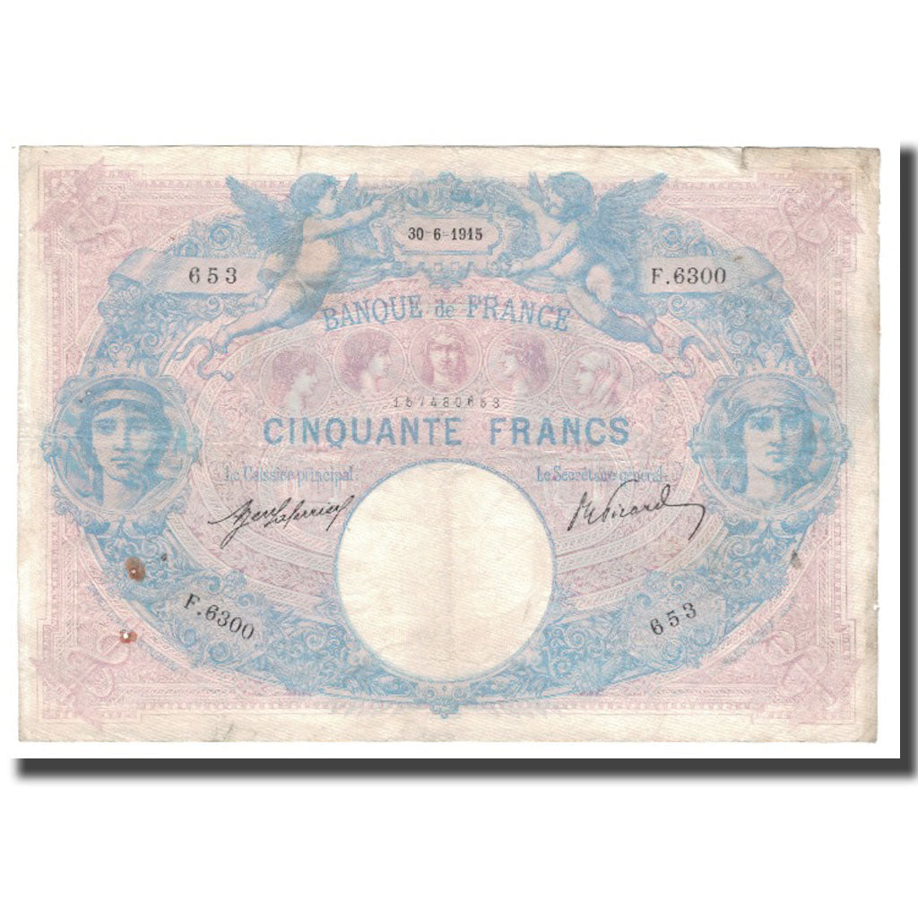 Frankrijk, 50 Francs, Bleu et Rose, 1915, TB, Fayette:14.28, KM:64e