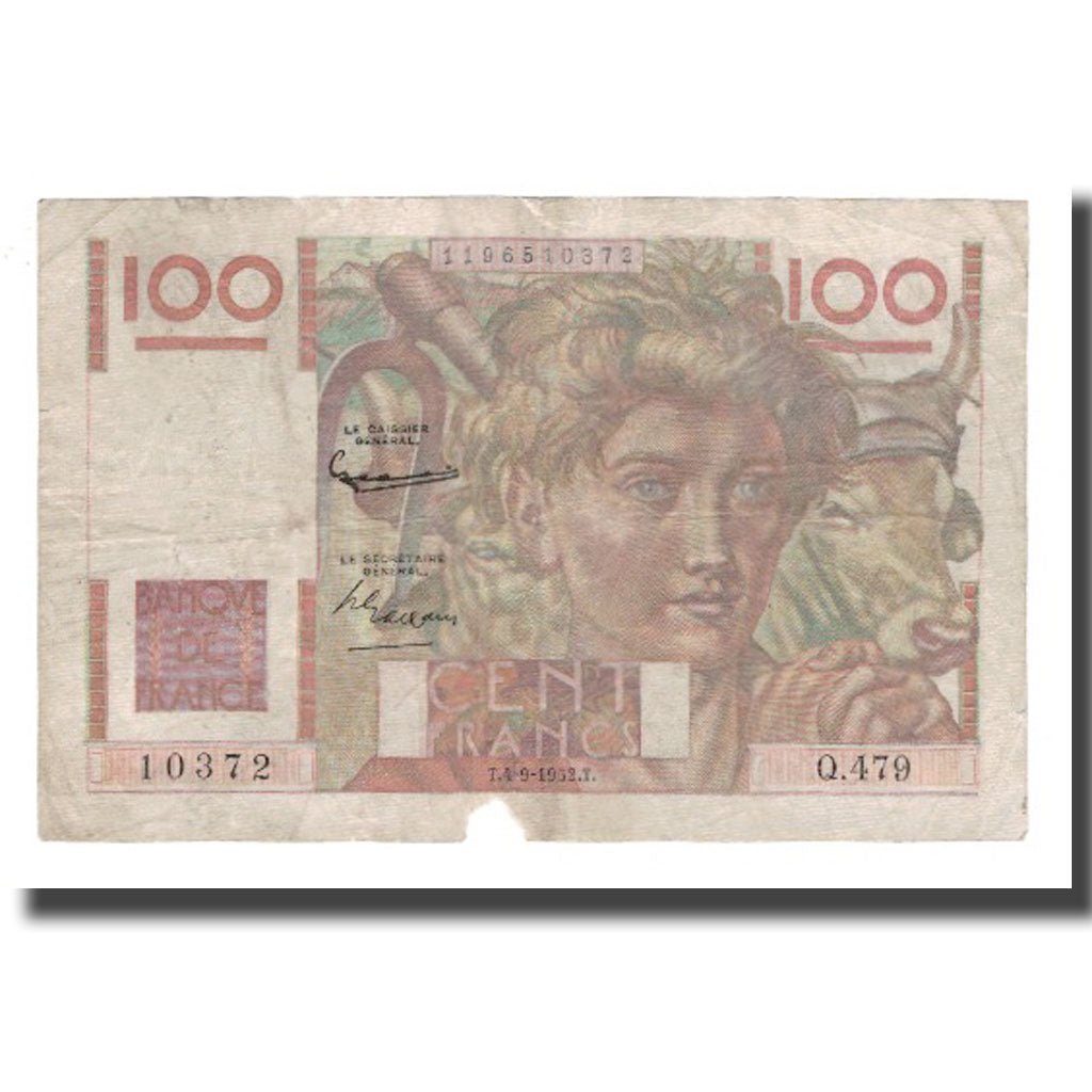 Francja, 100 Francs, Jeune Paysan, 1952, 1952-09-04, VG(8-10), Fayette:28.33