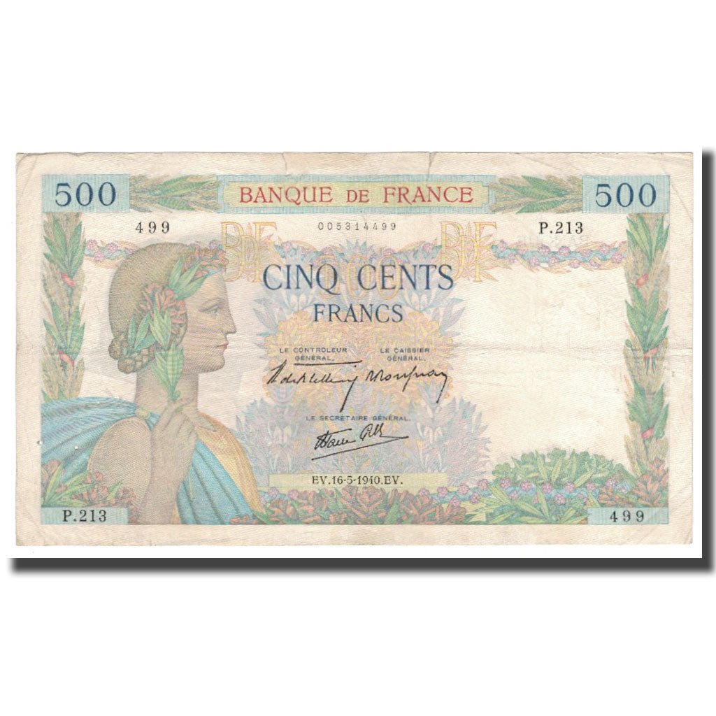 France, 500 Francs, La Paix, 1940, 1940-05-16, VF(20-25), Fayette:32.02, KM:95a