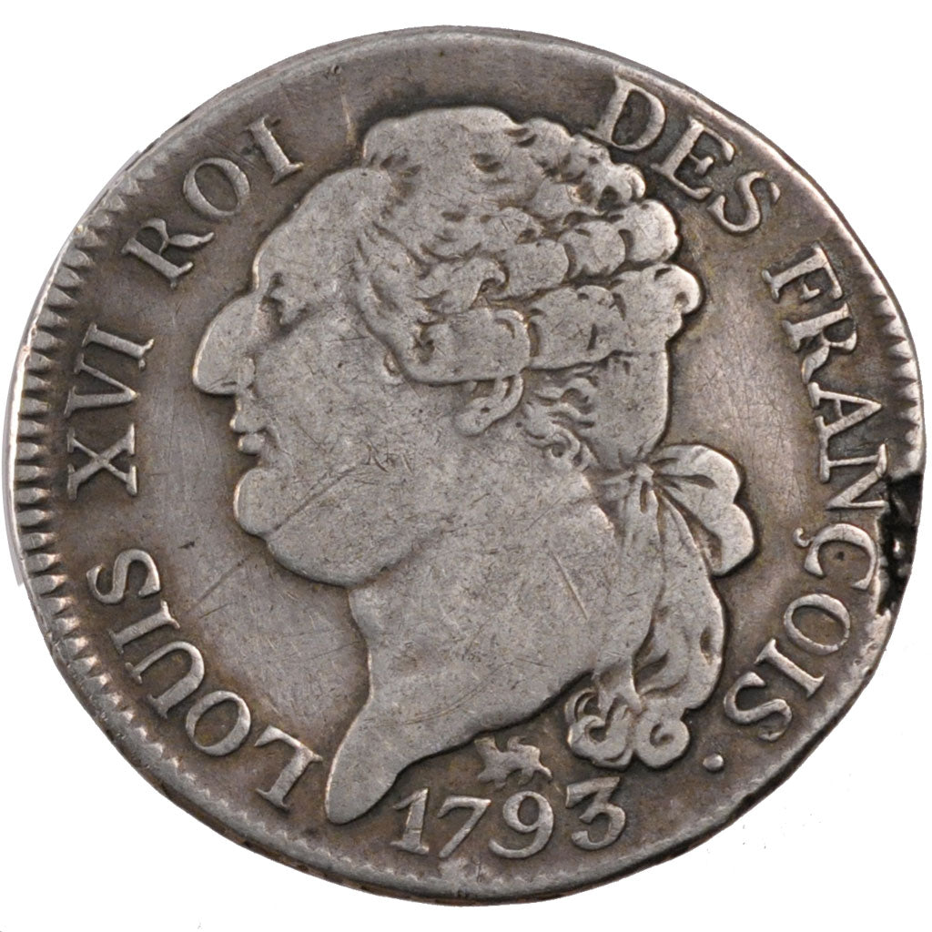 FRANCE, ½ écu de 3 livres françois, 1/2 ECU, 3 Livres, 1793, Paris, KM #613.1, V