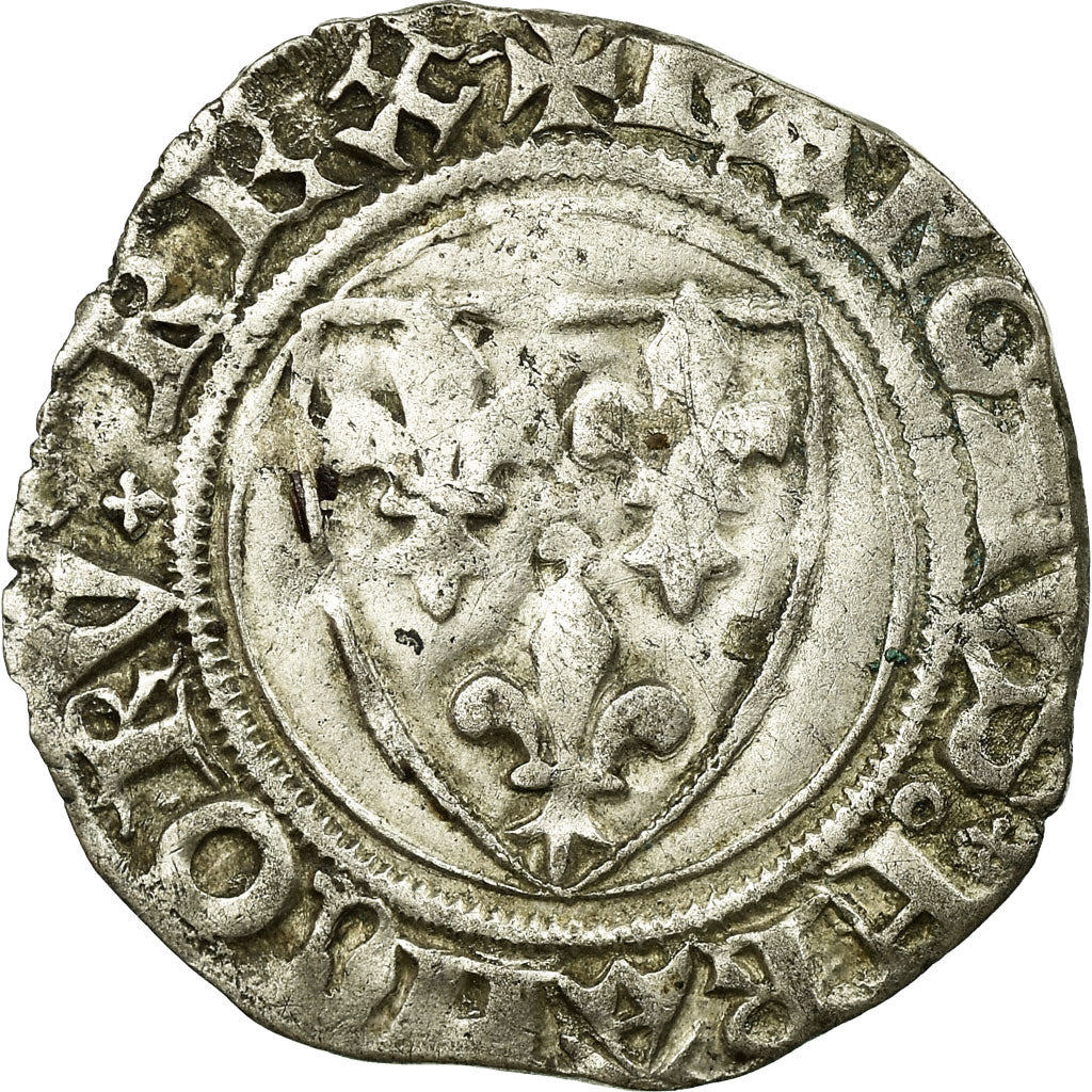 France, Charles VI, Blanc Guénar, 1418, Châlons-sur-Marne, Argent, TB+