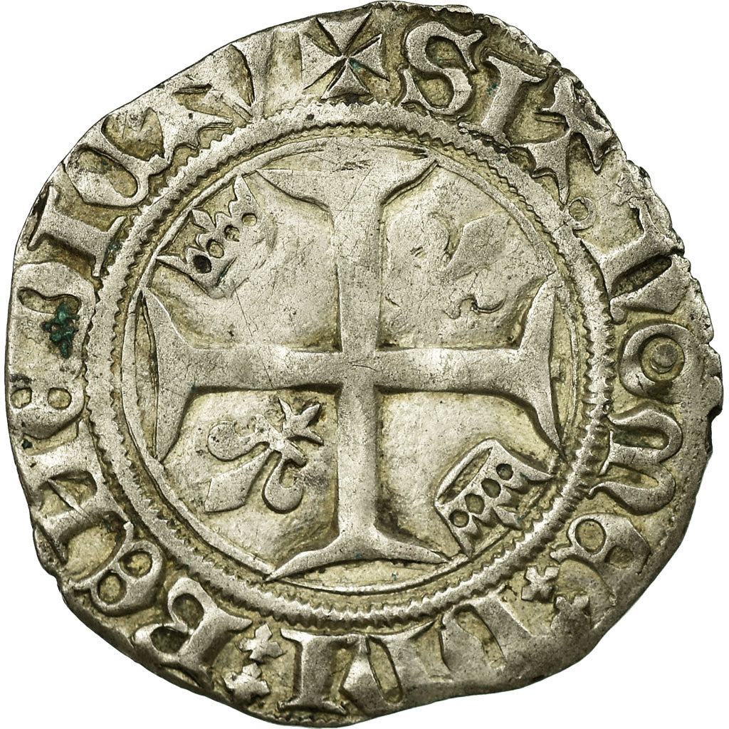 France, Charles VI, Blanc Guénar, 1418, Châlons-sur-Marne, Argent, TB+