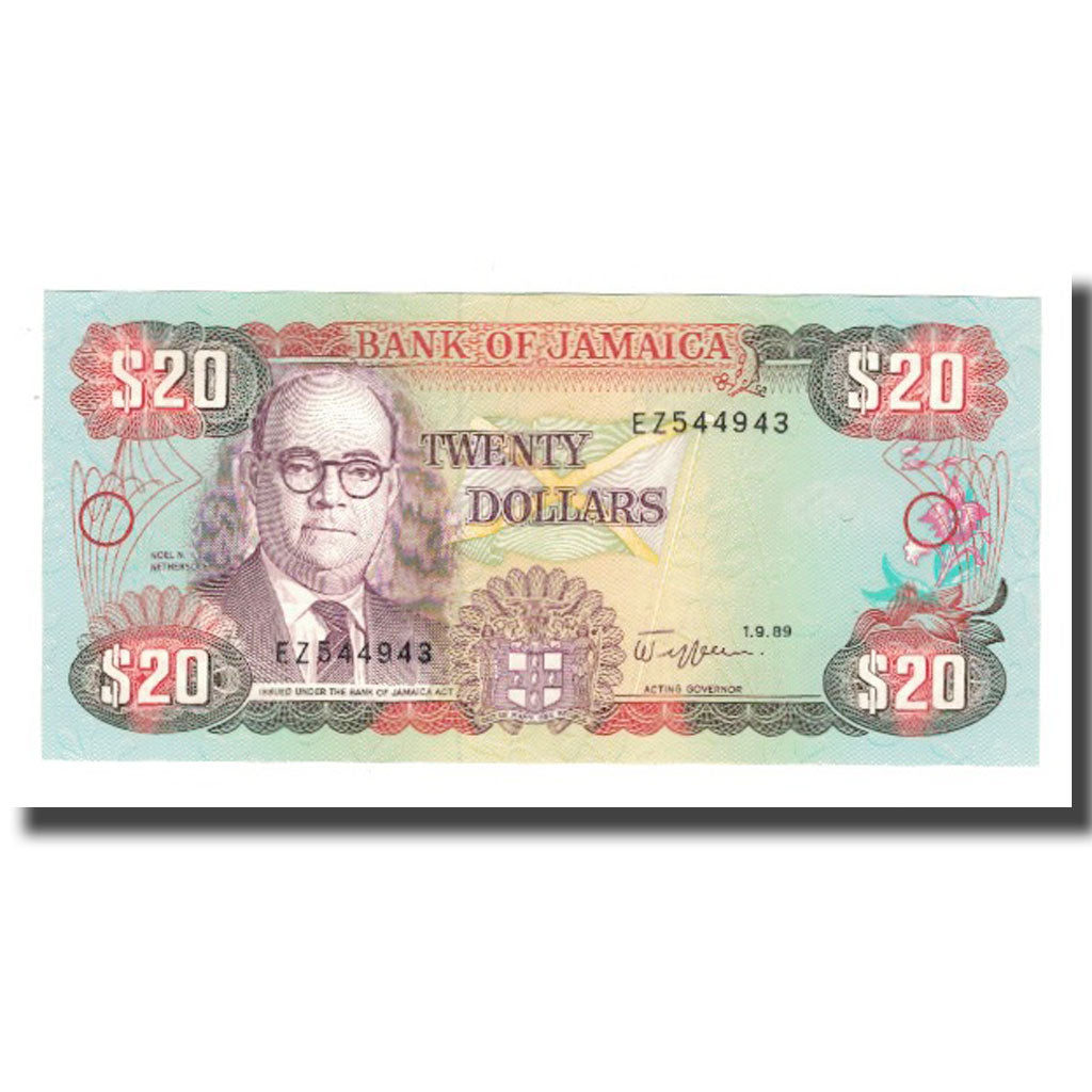 Banknote, Jamaica, 20 Dollars, 1985-1999, 1989-09-01, KM:72c, UNC(65-70)