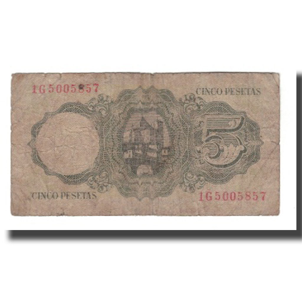 Nota, Espanha, 5 Pesetas, 1951, 1951-08-16, KM:140a, VG(8-10)