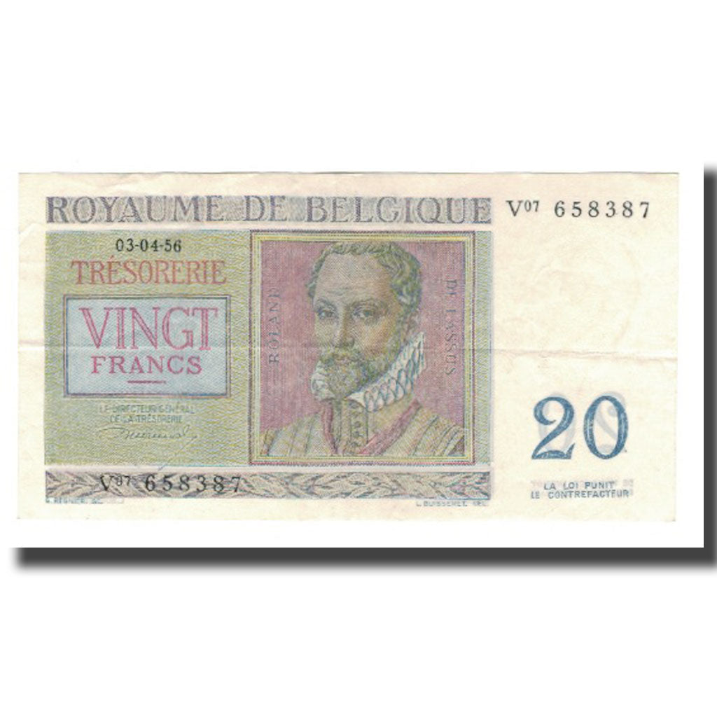 Banknot, Belgia, 20 Francs, 1956, 1956-04-03, KM:132b, AU(50-53)