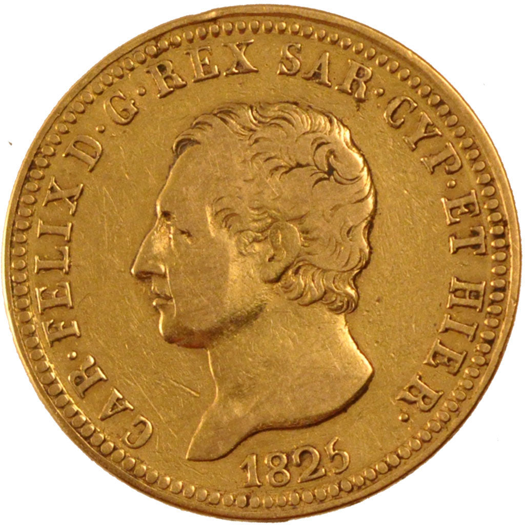 Italy, 40 Lire, 1825, Turin, VF(30-35), Gold, 12.78